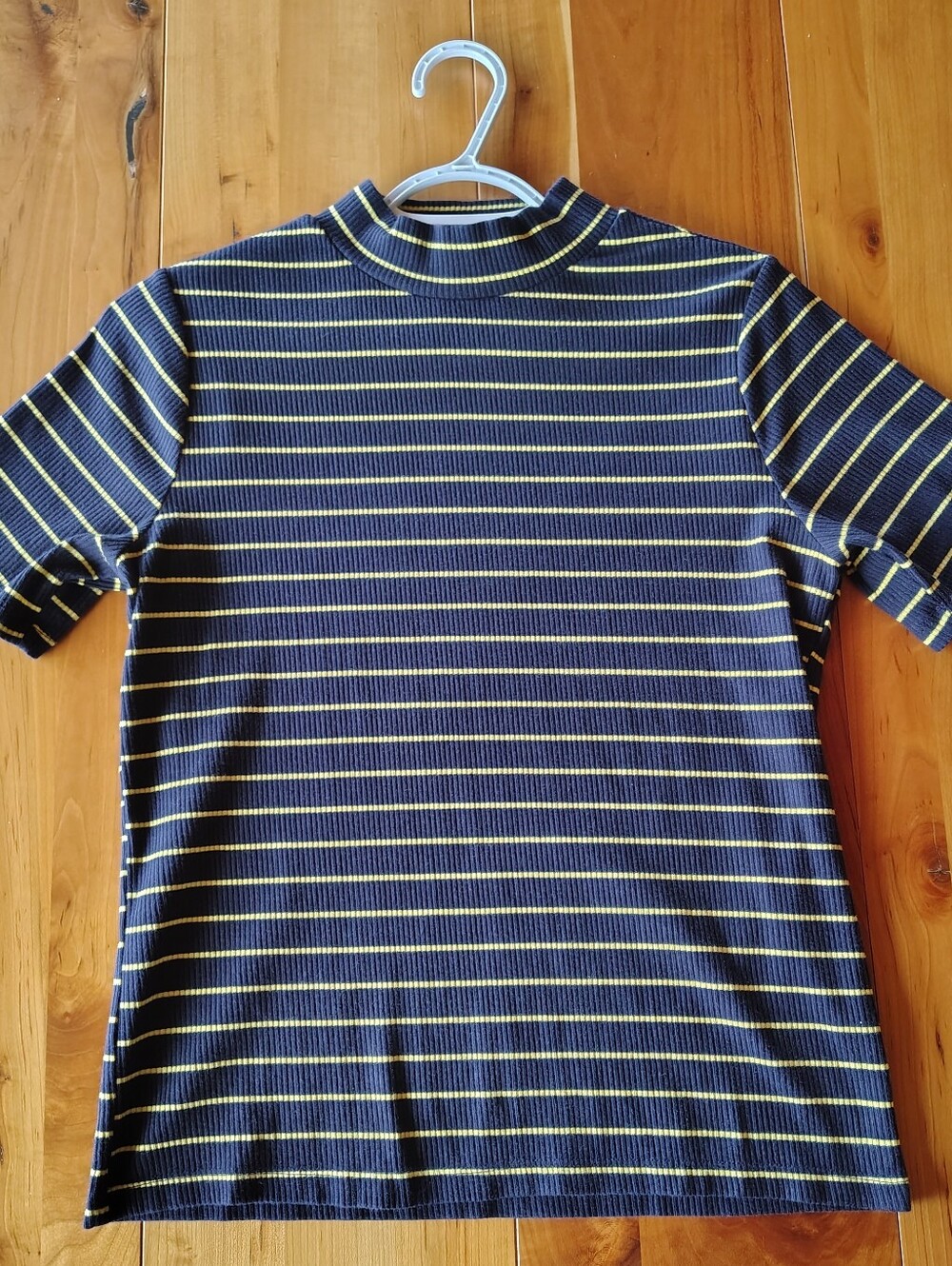 Free Assembly Striped Navy & Yellow Mock Neck Tee L (12/14
